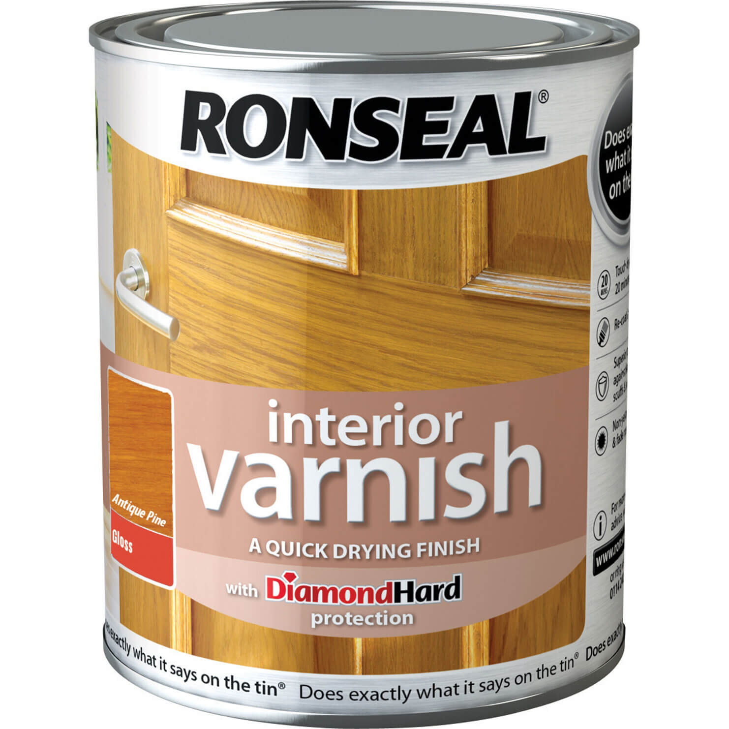 Image of Ronseal Interior Quick Dry Gloss Varnish Antique Pine 250ml