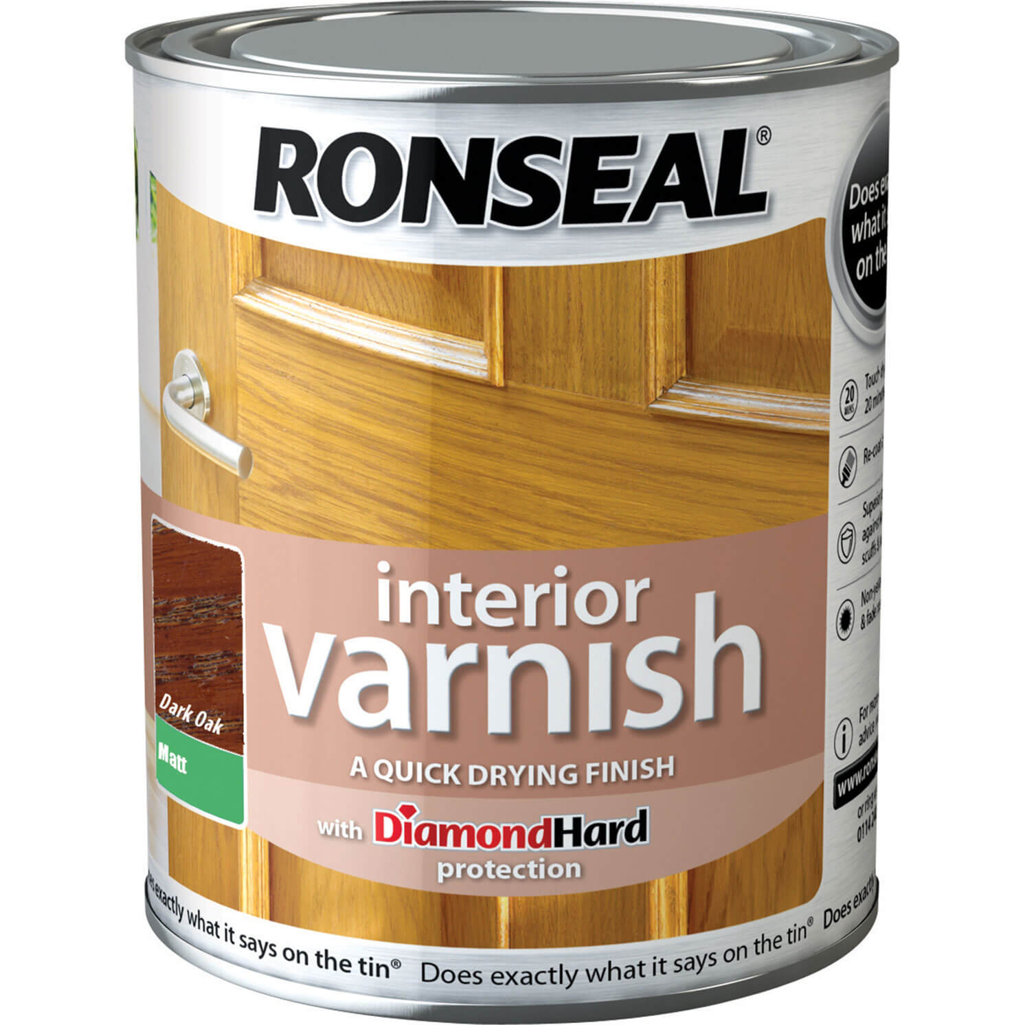Image of Ronseal Interior Matt Quick Dry Varnish Dark Oak 750ml