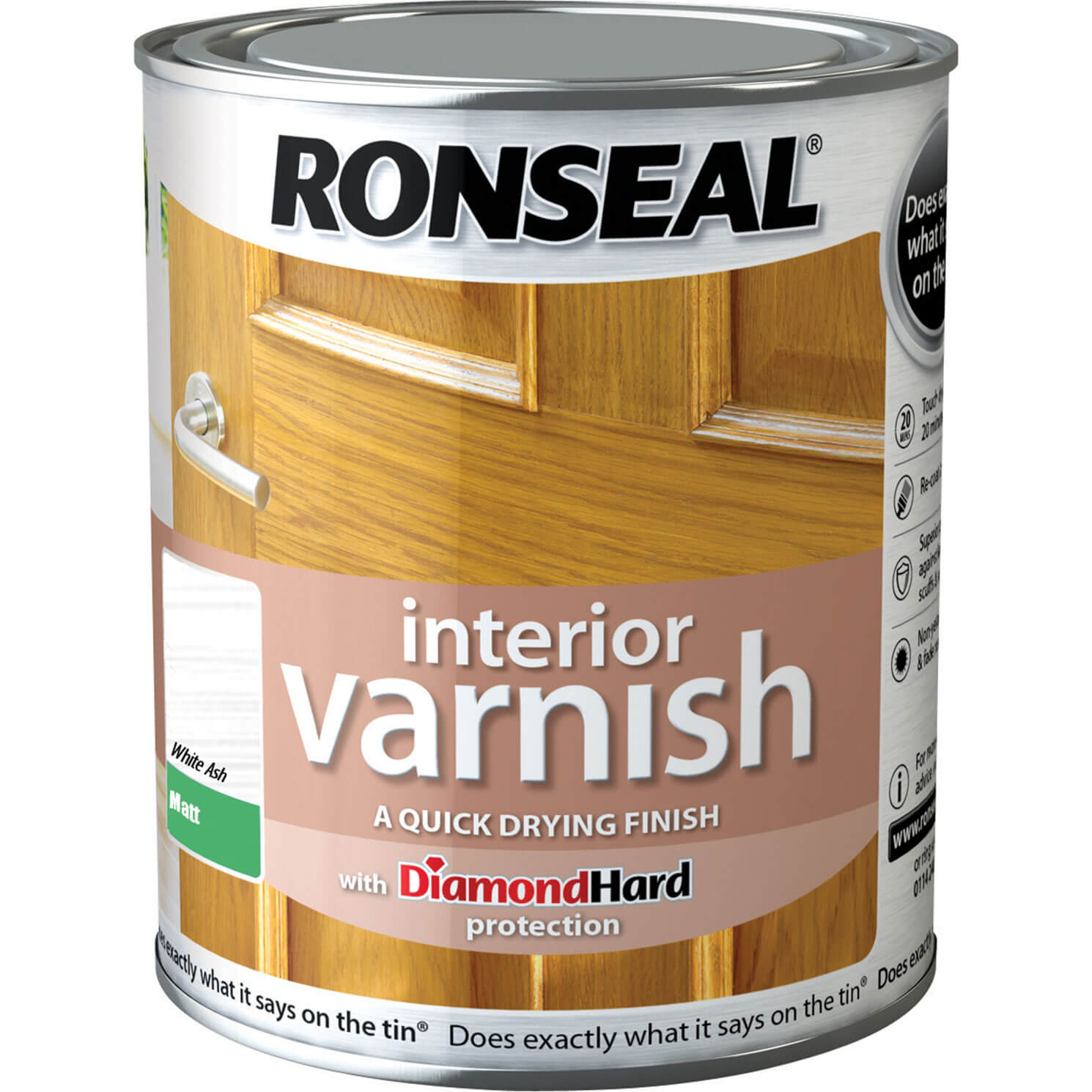 Image of Ronseal Interior Matt Quick Dry Varnish White Ash 750ml