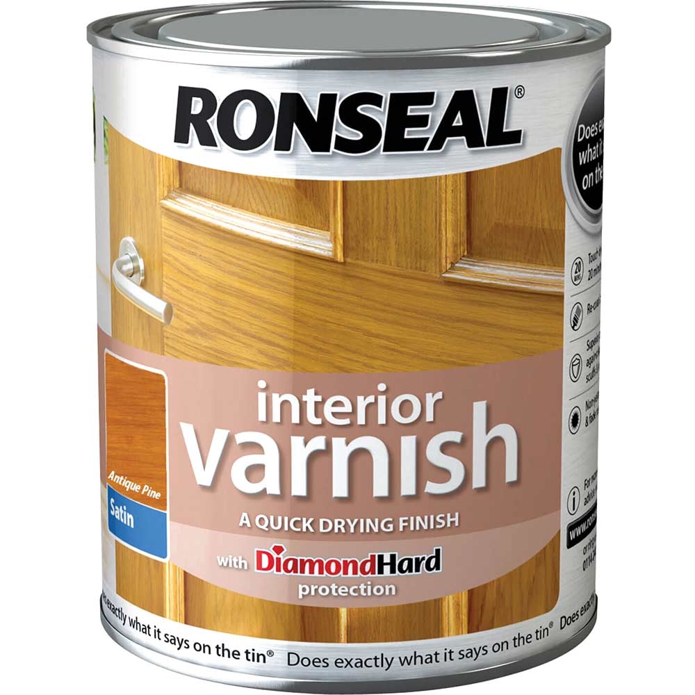 Image of Ronseal Interior Satin Quick Dry Varnish Antique Pine 250ml