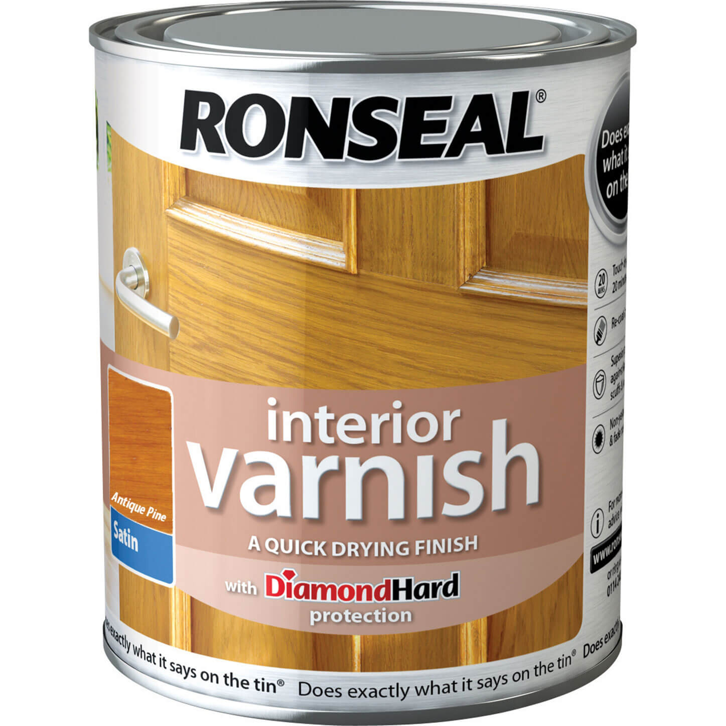 Image of Ronseal Interior Satin Quick Dry Varnish Antique Pine 750ml