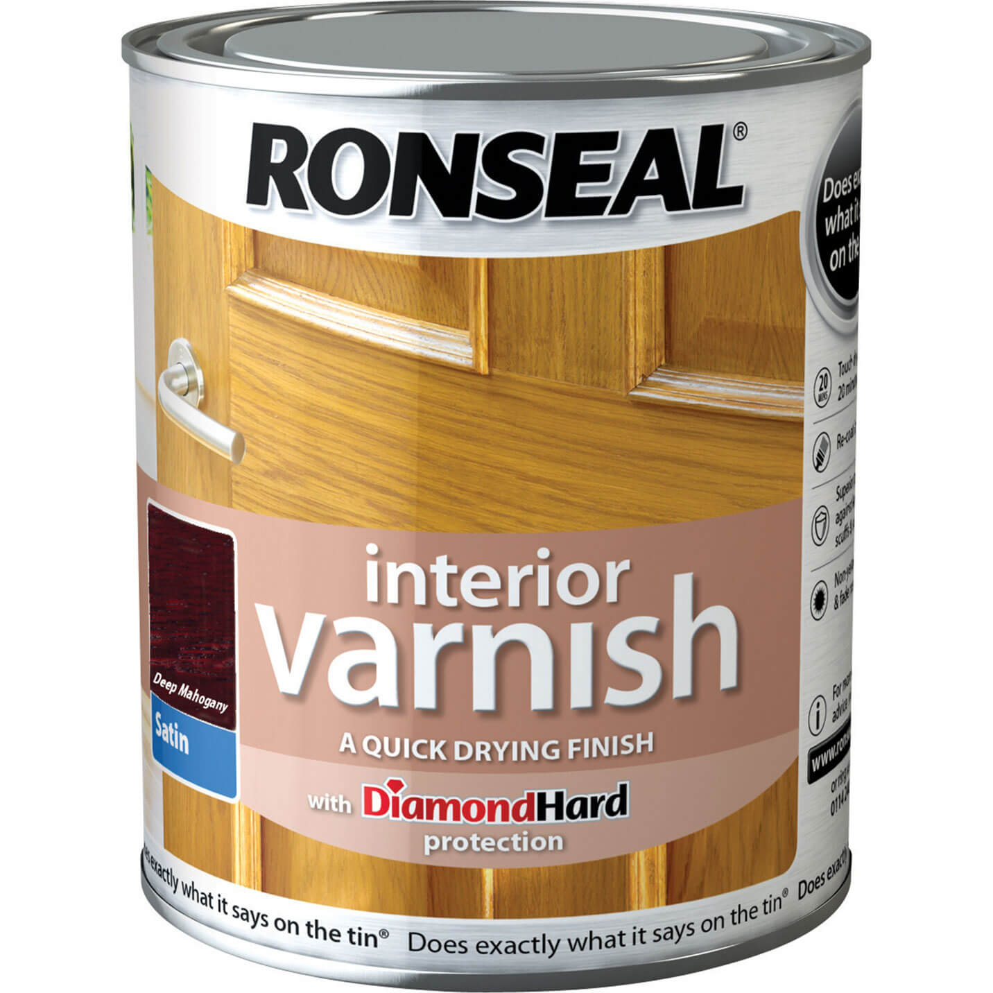 Image of Ronseal Interior Satin Quick Dry Varnish Deep Mahogany 750ml