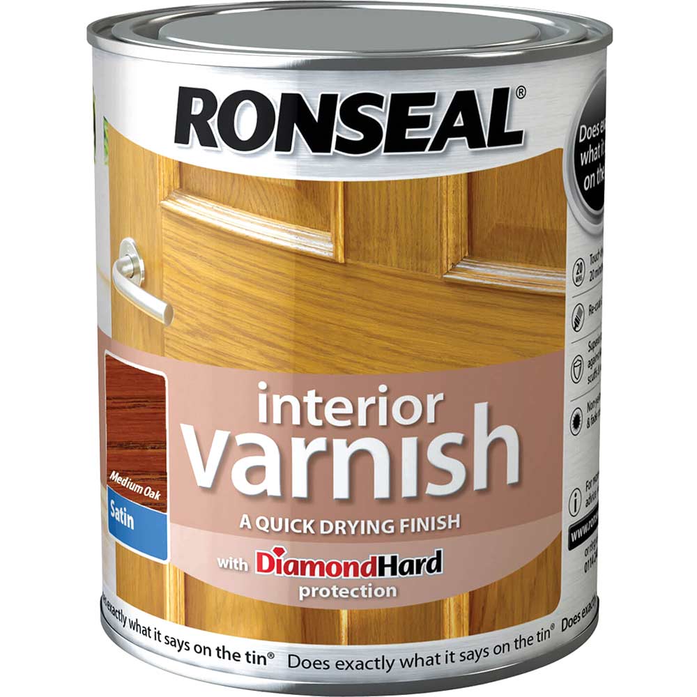 Image of Ronseal Interior Satin Quick Dry Varnish Medium Oak 750ml