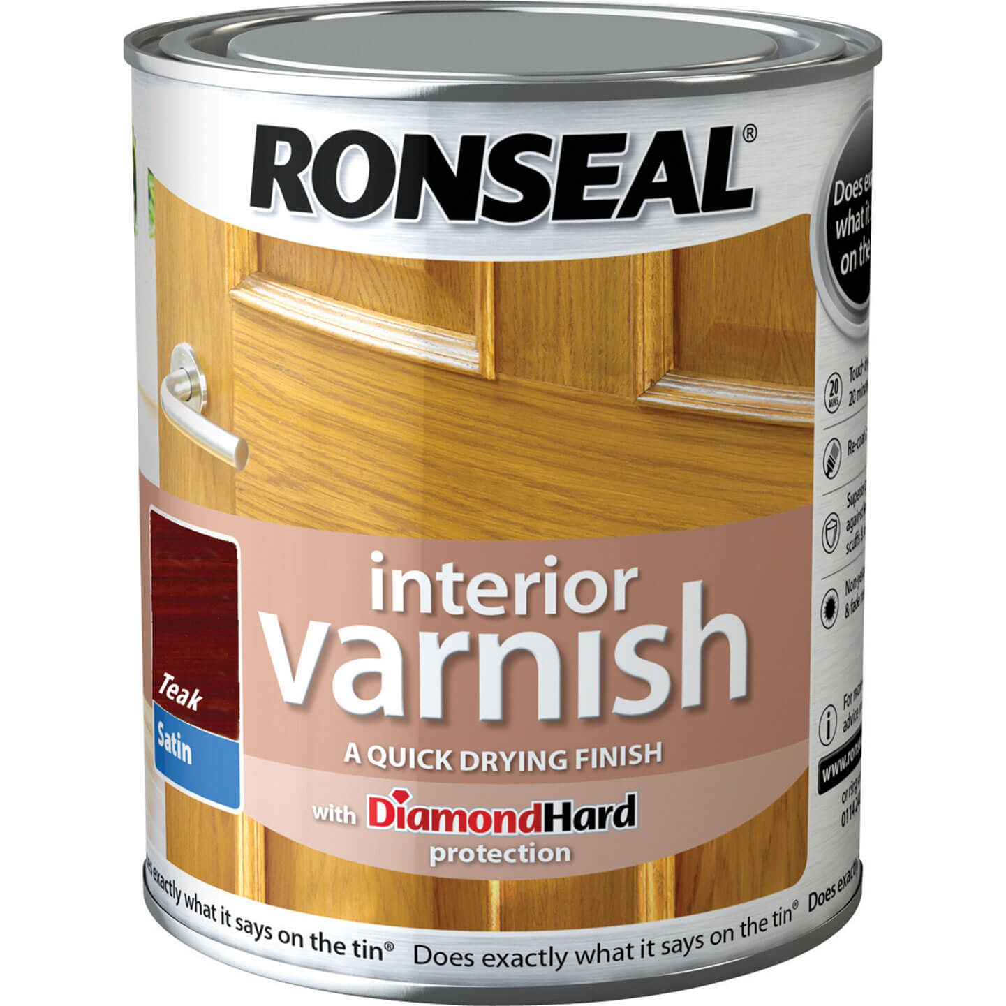 Image of Ronseal Interior Satin Quick Dry Varnish Teak 750ml