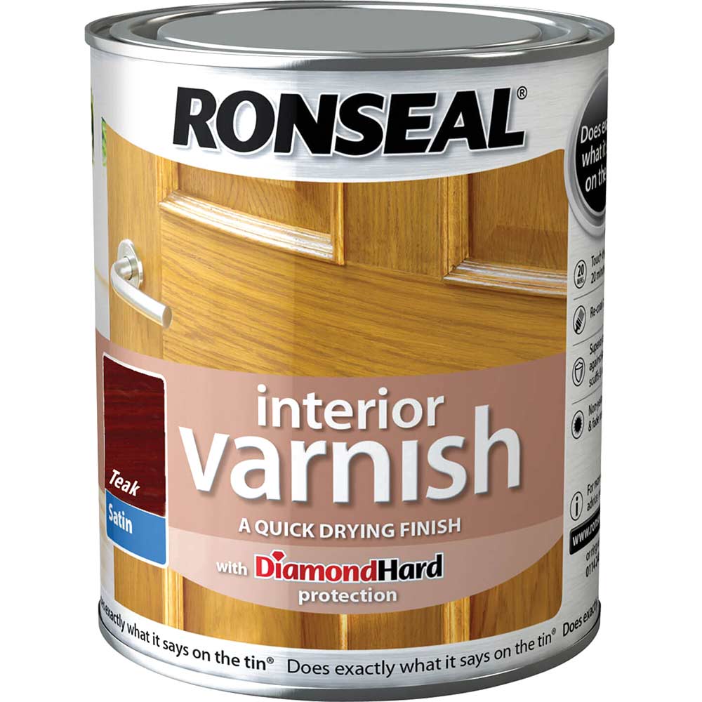 Image of Ronseal Interior Satin Quick Dry Varnish Teak 750ml