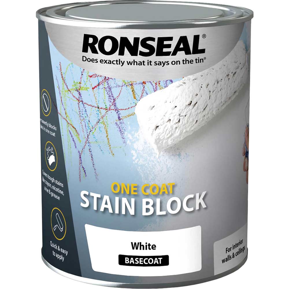 Image of Ronseal One Coat Stain Block Paint White 2.5l