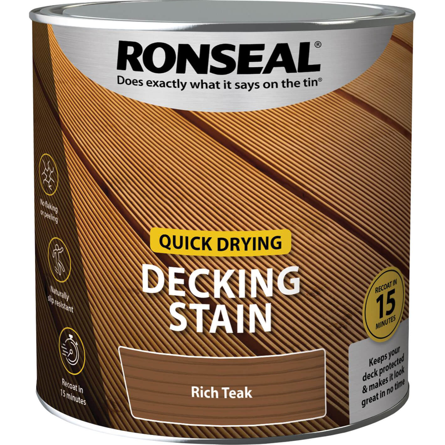 Image of Ronseal Quick Drying Decking Stain 2.5l Rich Teak