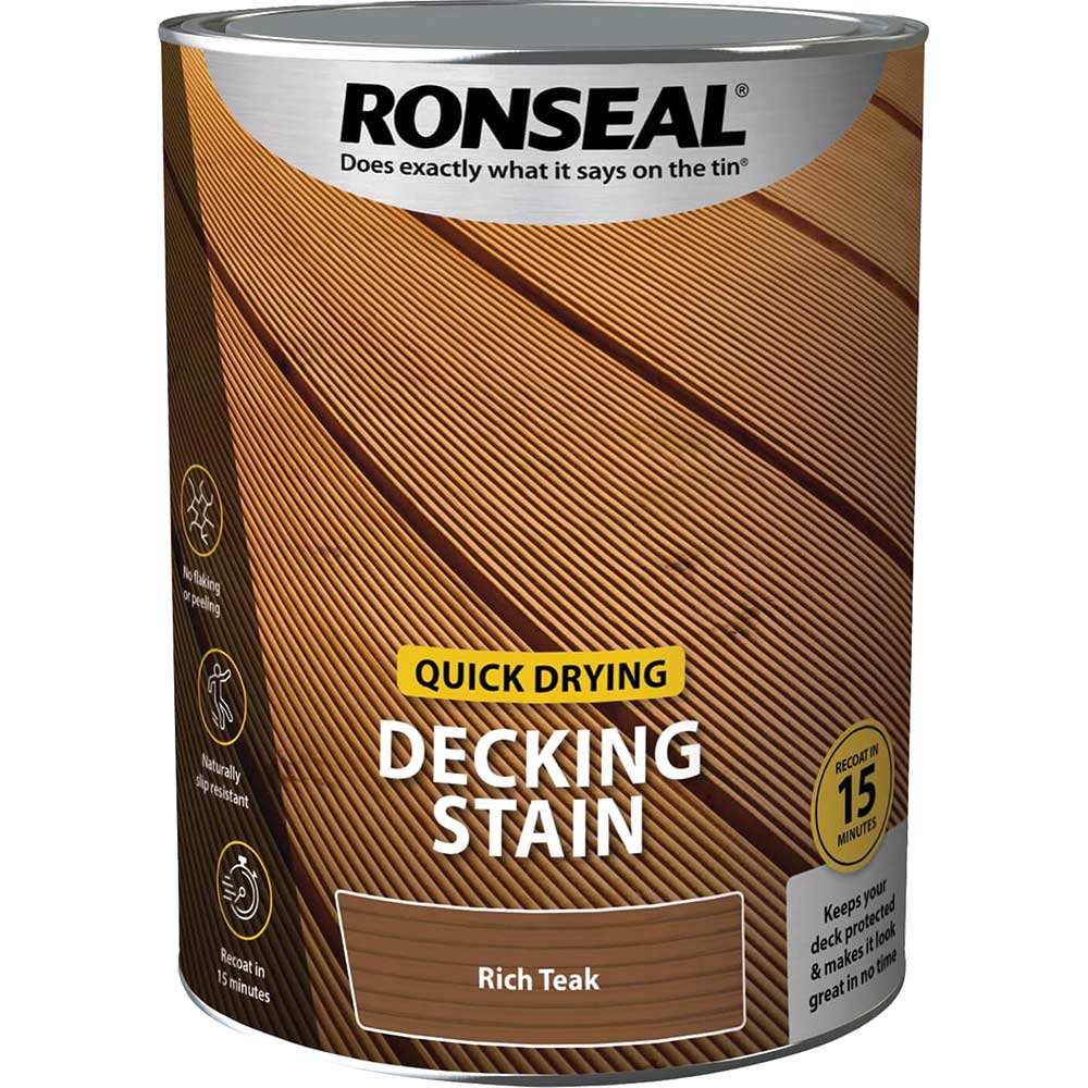 Image of Ronseal Quick Drying Decking Stain 5l Rich Teak