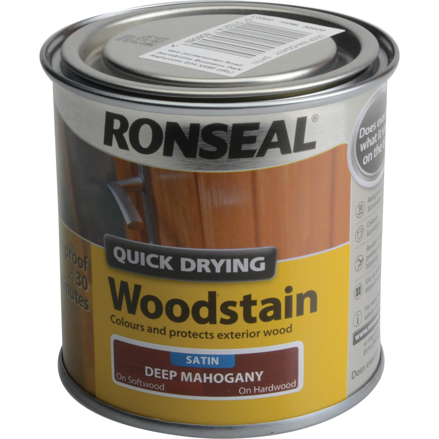 Image of Ronseal Quick Dry Satin Woodstain Deep Mahogany 250ml