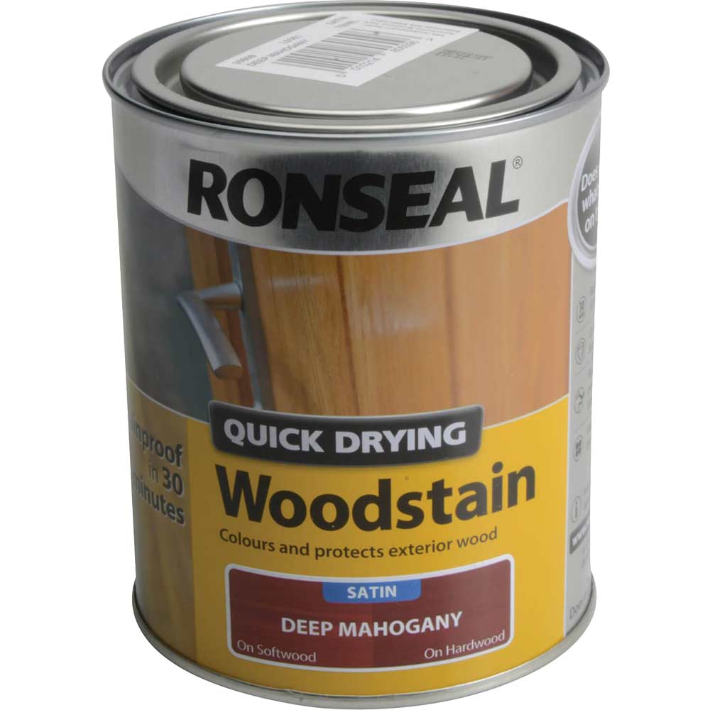 Image of Ronseal Quick Dry Satin Woodstain Deep Mahogany 750ml