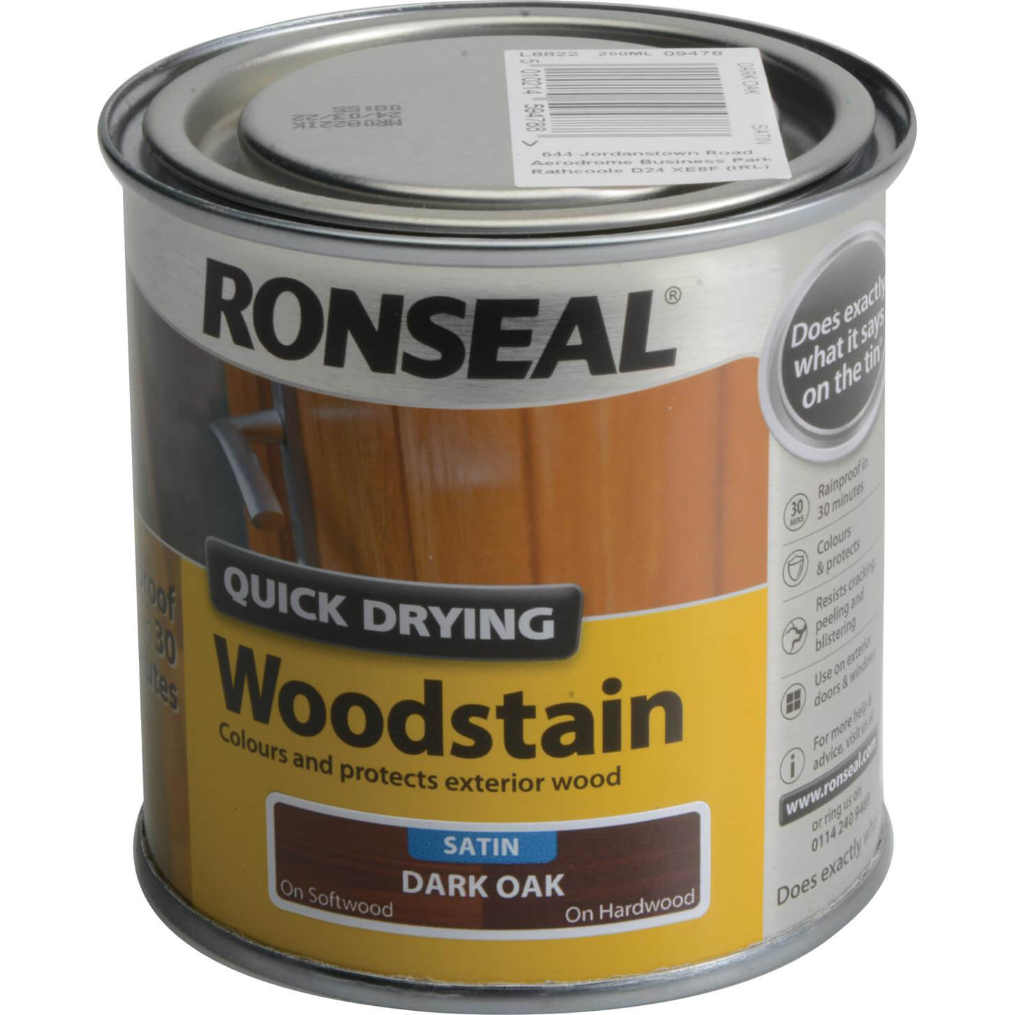 Image of Ronseal Quick Dry Satin Woodstain Dark Oak 250ml
