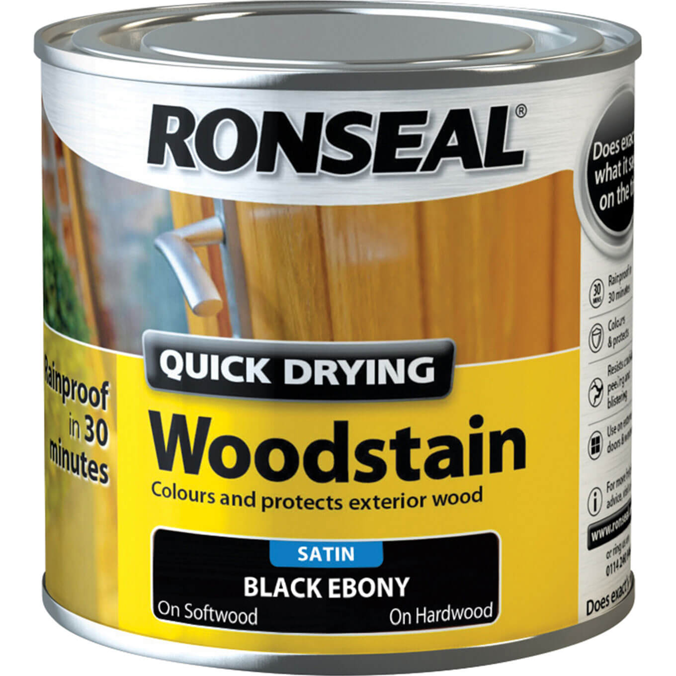Image of Ronseal Quick Dry Satin Woodstain Ebony 250ml