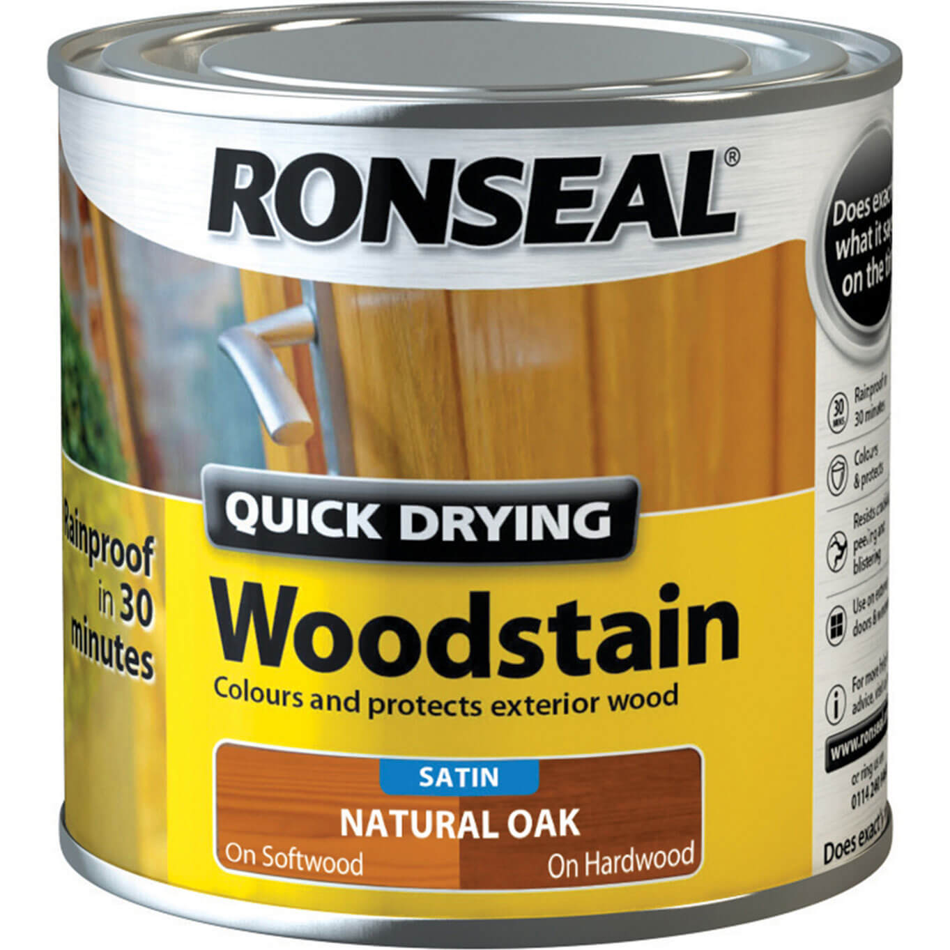Image of Ronseal Quick Dry Satin Woodstain Natural Oak 250ml