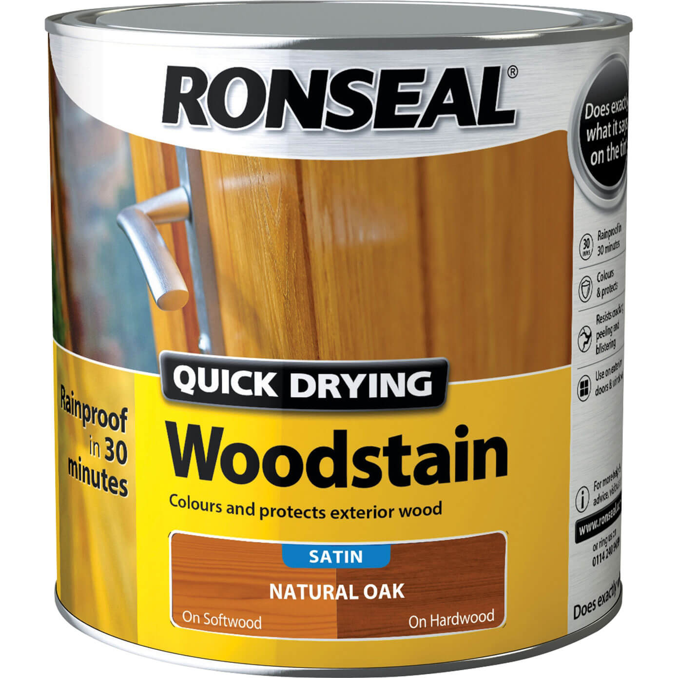 Image of Ronseal Quick Dry Satin Woodstain Natural Oak 2.5l