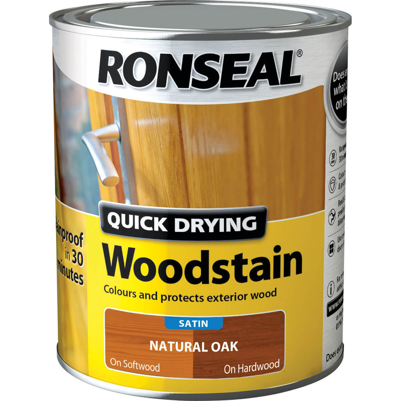Image of Ronseal Quick Dry Satin Woodstain Natural Oak 750ml