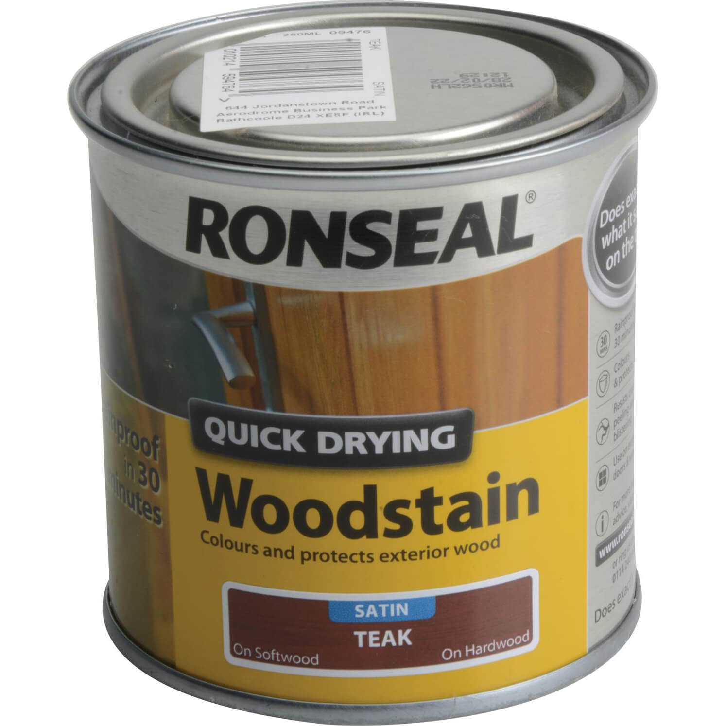 Image of Ronseal Quick Dry Satin Woodstain Teak 250ml
