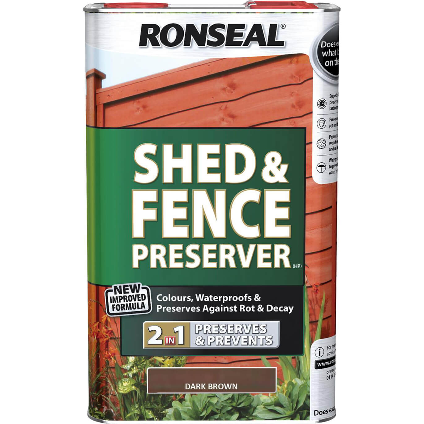 Ronseal Shed and Fence Preserver Dark Brown 5l