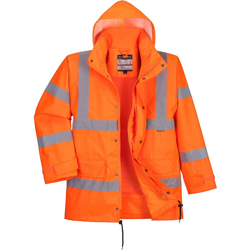 Oxford Weave 300D Hi Vis Breathable Interactive Rain Traffic Jacket Orange L