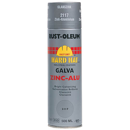 Image of Rust Oleum Hard Hat Galva Zinc Metal Spray Paint Zinc Aluminium 500ml