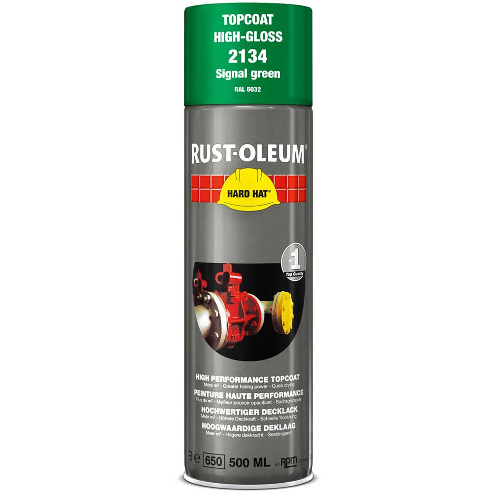 Image of Rust Oleum Hard Hat Metal Spray Paint Signal Green 500ml