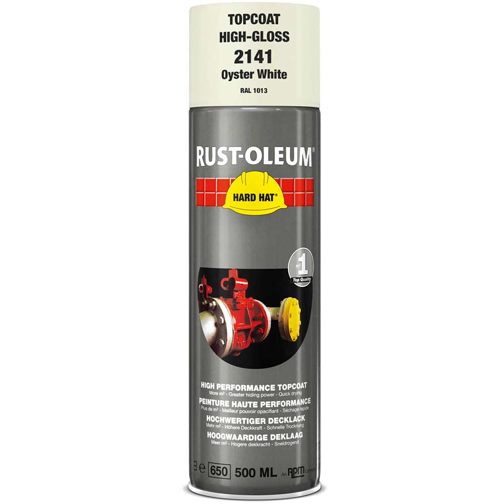 Image of Rust Oleum Hard Hat Metal Spray Paint Oyster White 500ml