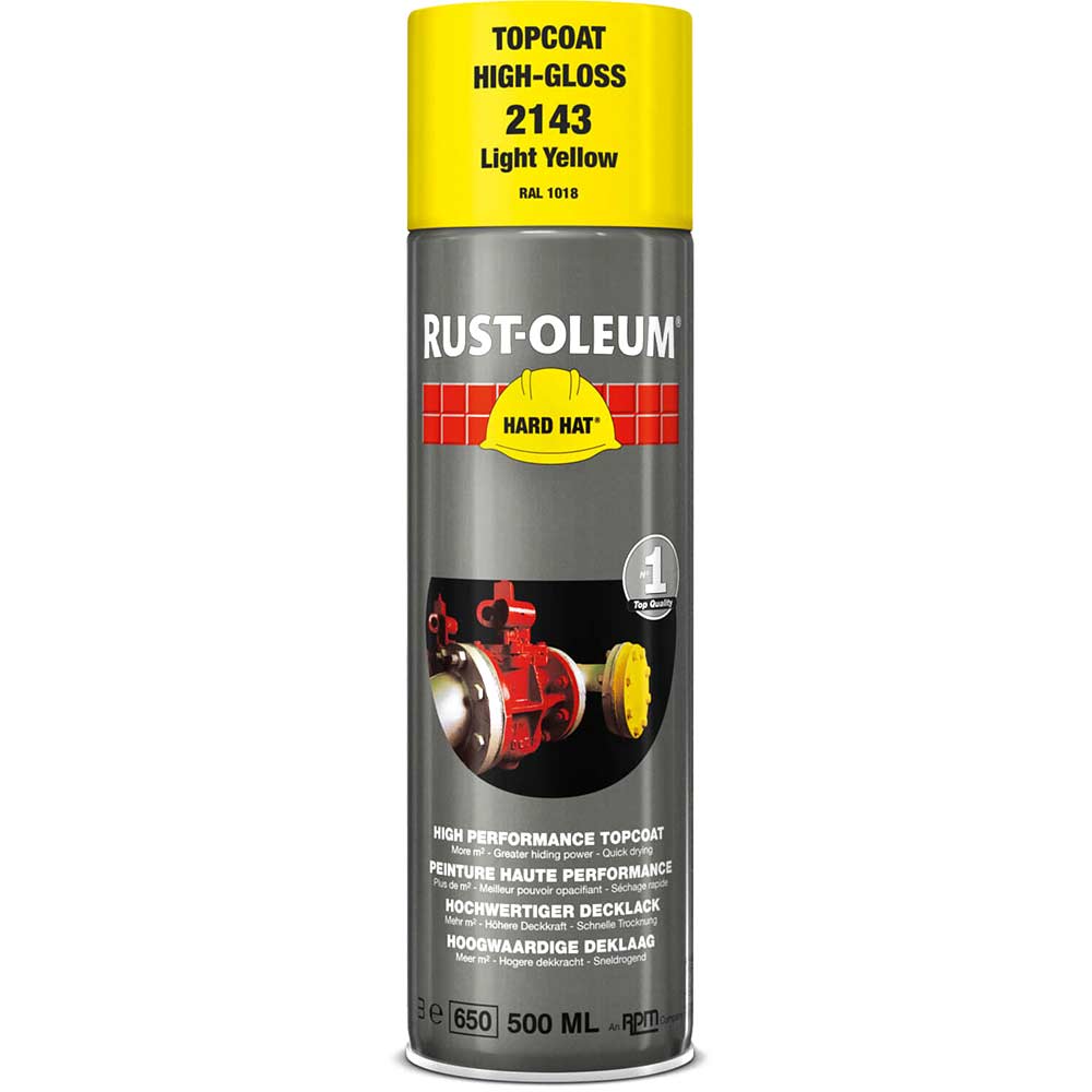 Image of Rust Oleum Hard Hat Metal Spray Paint Light Yellow 500ml