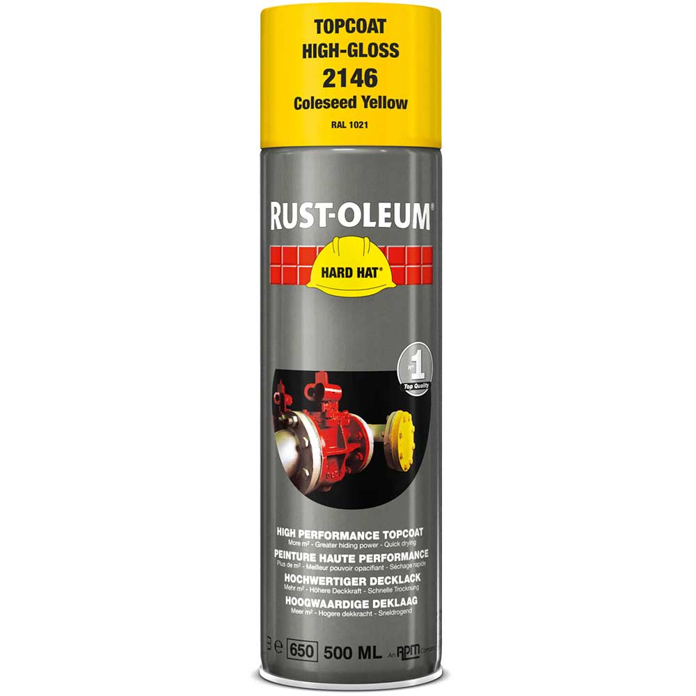 Image of Rust Oleum Hard Hat Metal Spray Paint Coleseed Yellow 500ml