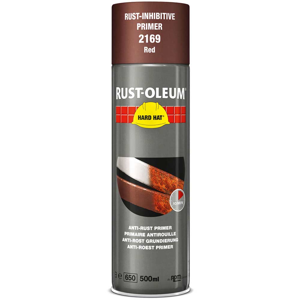 Image of Rust Oleum Hard Hat Metal Primer Spray Paint Red 500ml