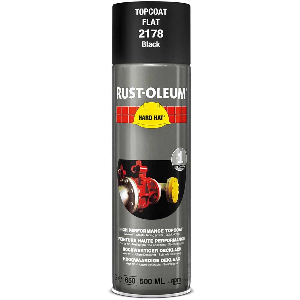 Image of Rust Oleum Hard Hat Metal Spray Paint Black Matt 500ml