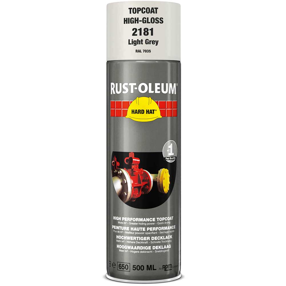 Image of Rust Oleum Hard Hat Metal Spray Paint Light Grey 500ml