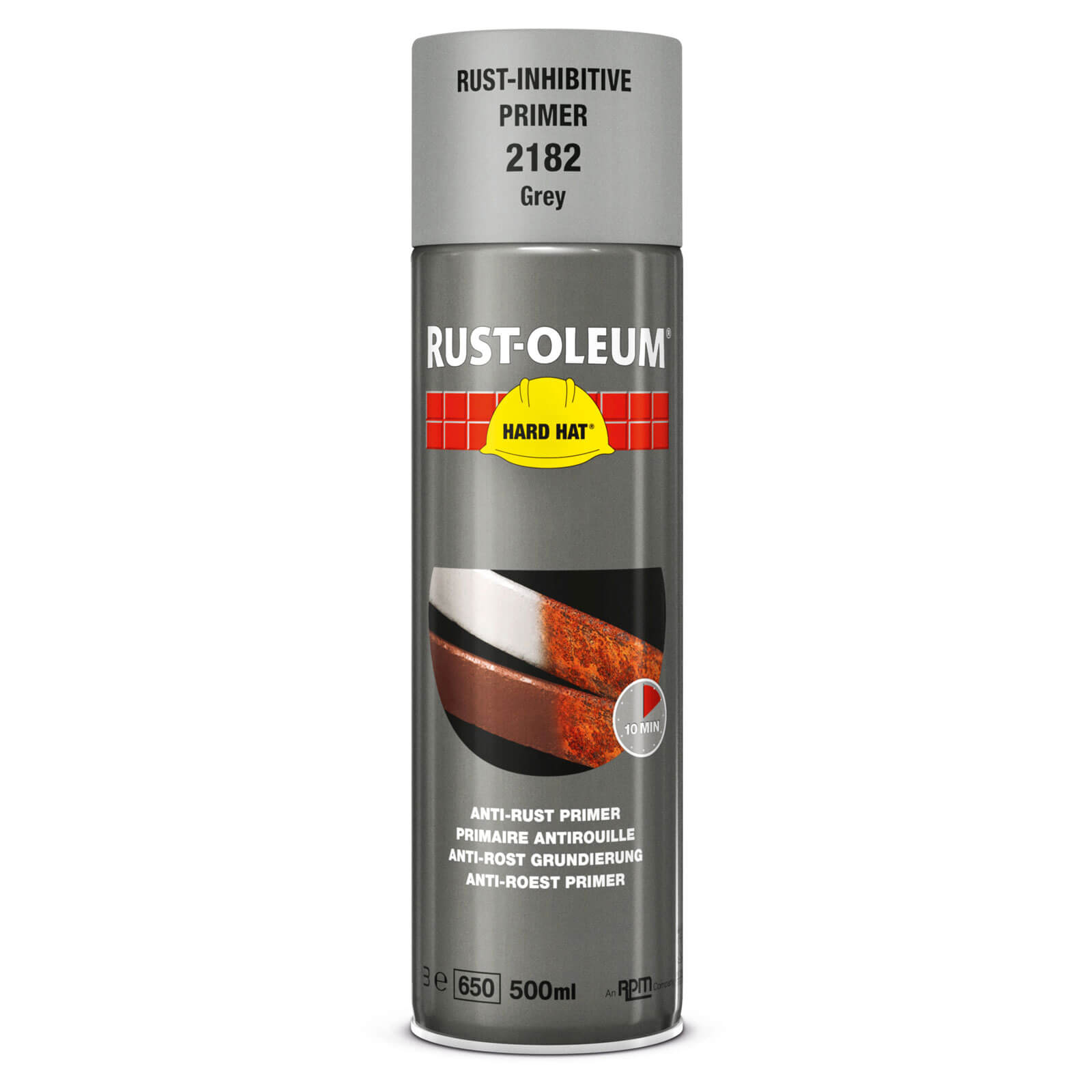 Image of Rust Oleum Hard Hat Metal Primer Spray Paint Grey 500ml