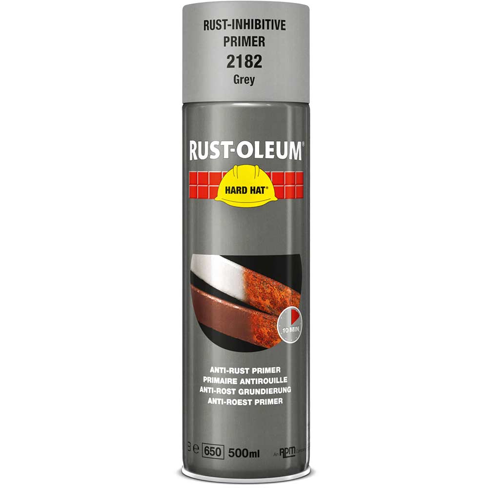 Image of Rust Oleum Hard Hat Metal Primer Spray Paint Grey 500ml