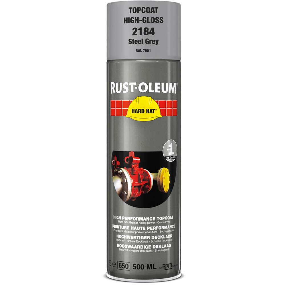 Image of Rust Oleum Hard Hat Metal Spray Paint Steel Grey 500ml