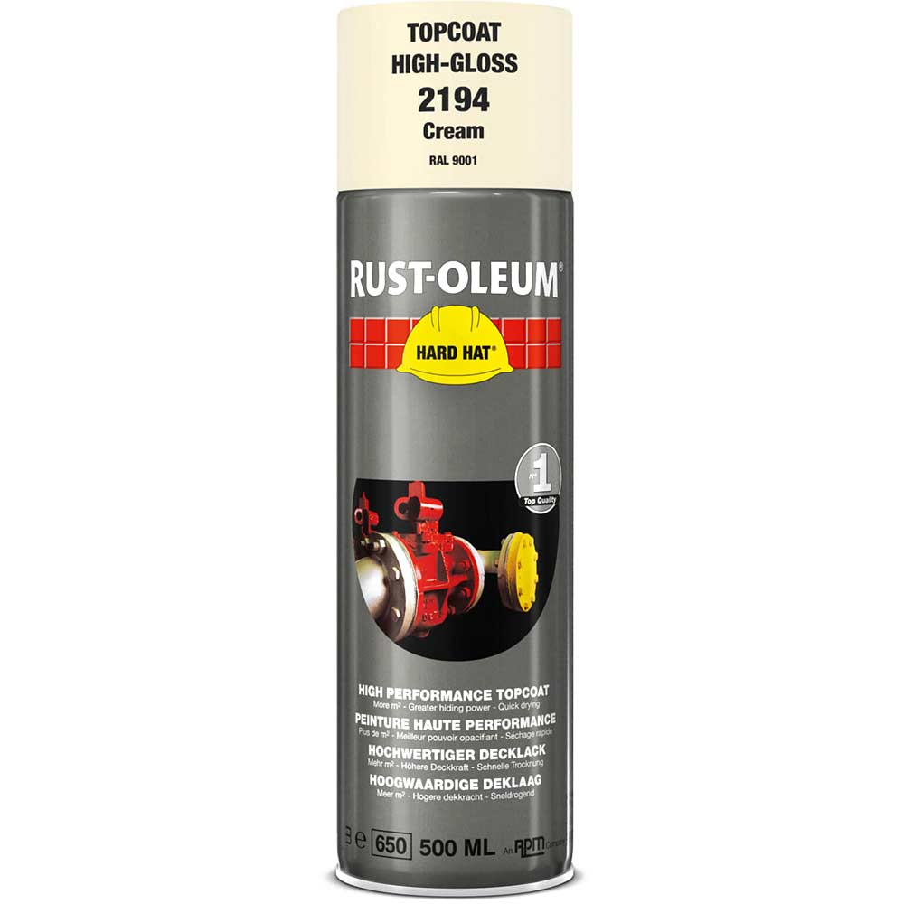 Image of Rust Oleum Hard Hat Metal Spray Paint Cream 500ml