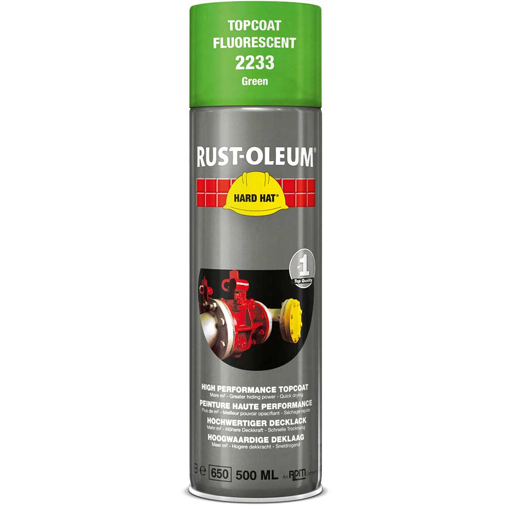 Image of Rust Oleum Hard Hat Fluorescent Spray Paint Green 500ml