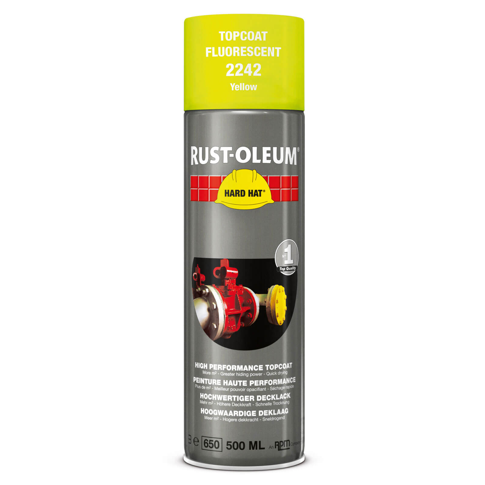 Image of Rust Oleum Hard Hat Fluorescent Spray Paint Yellow 500ml
