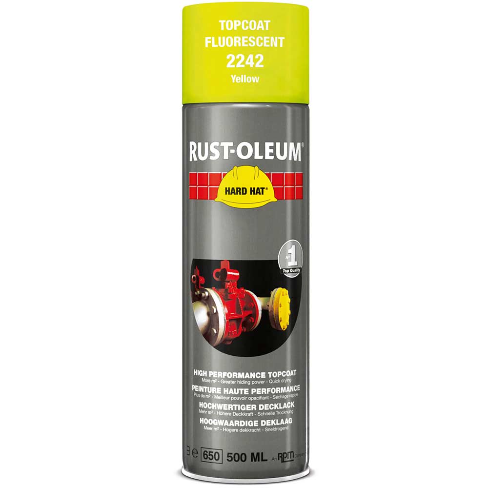 Image of Rust Oleum Hard Hat Fluorescent Spray Paint Yellow 500ml