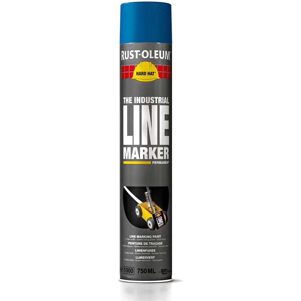 Image of Rust Oleum Hard Hat Line Marking Spray Paint Blue 750ml