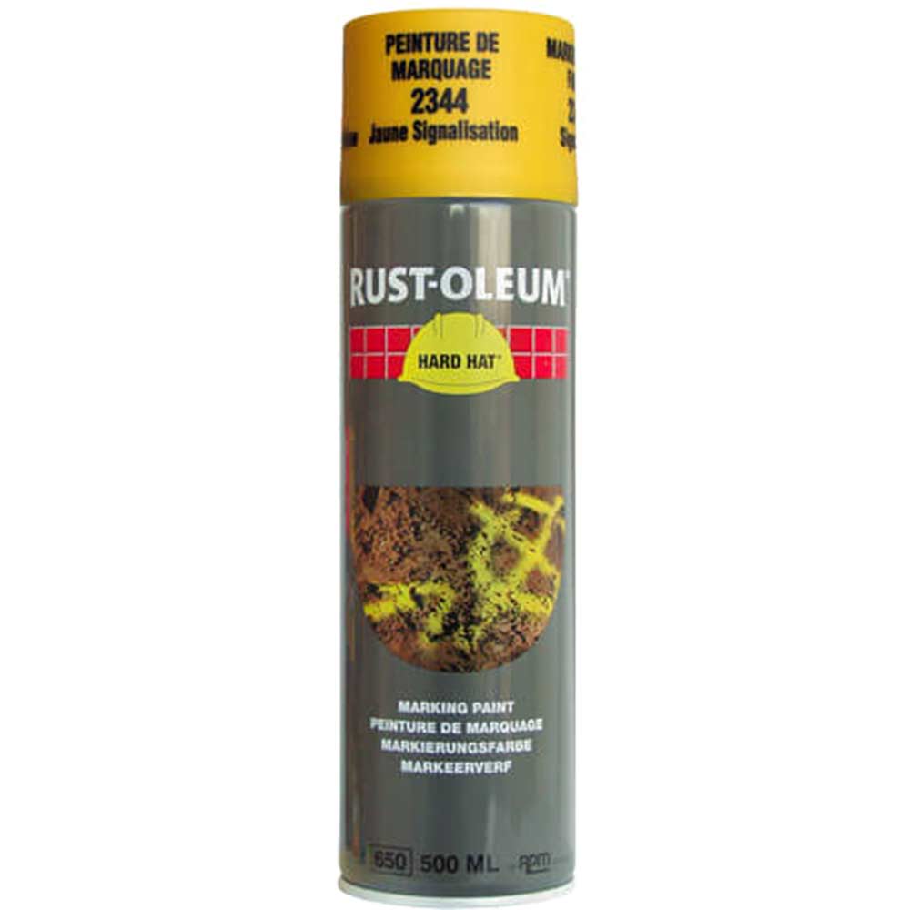 Image of Rust Oleum Hard Hat Spot Marking Spray Paint Yellow 500ml