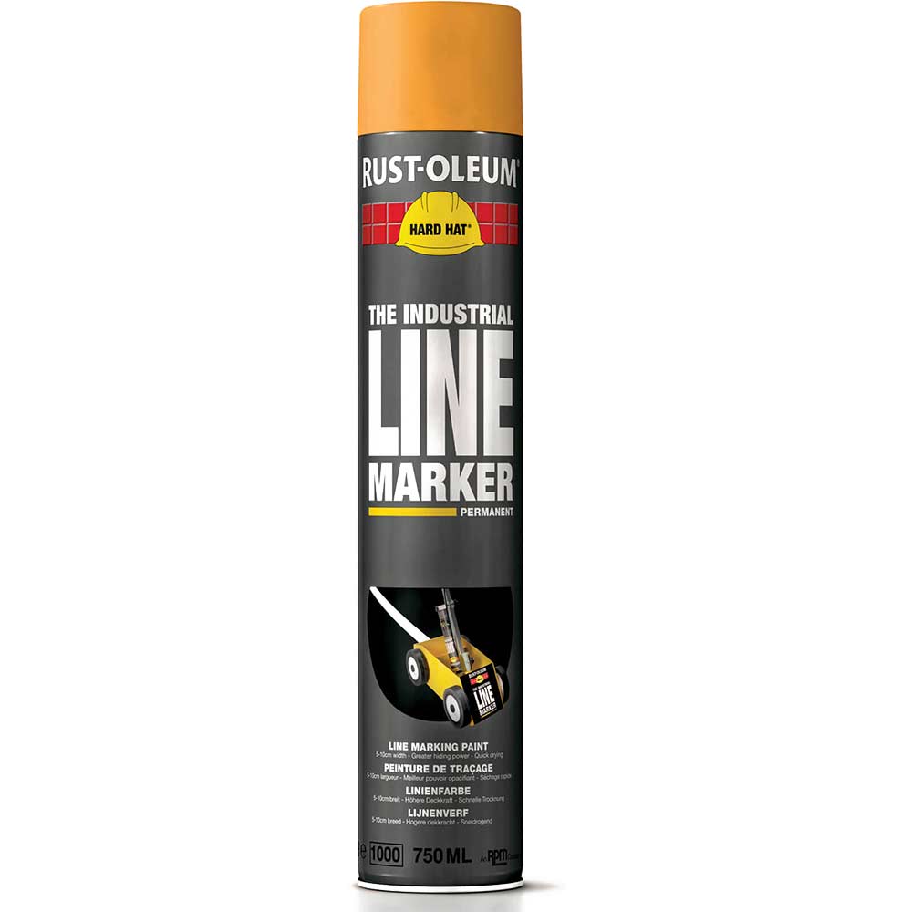 Image of Rust Oleum Hard Hat Line Marking Spray Paint Yellow 750ml