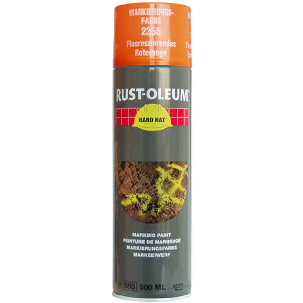 Image of Rust Oleum Hard Hat Spot Marking Spray Paint Red Orange 500ml