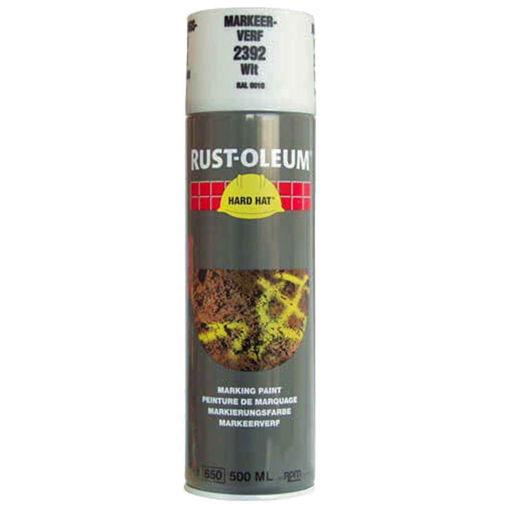 Image of Rust Oleum Hard Hat Spot Marking Spray Paint White 500ml