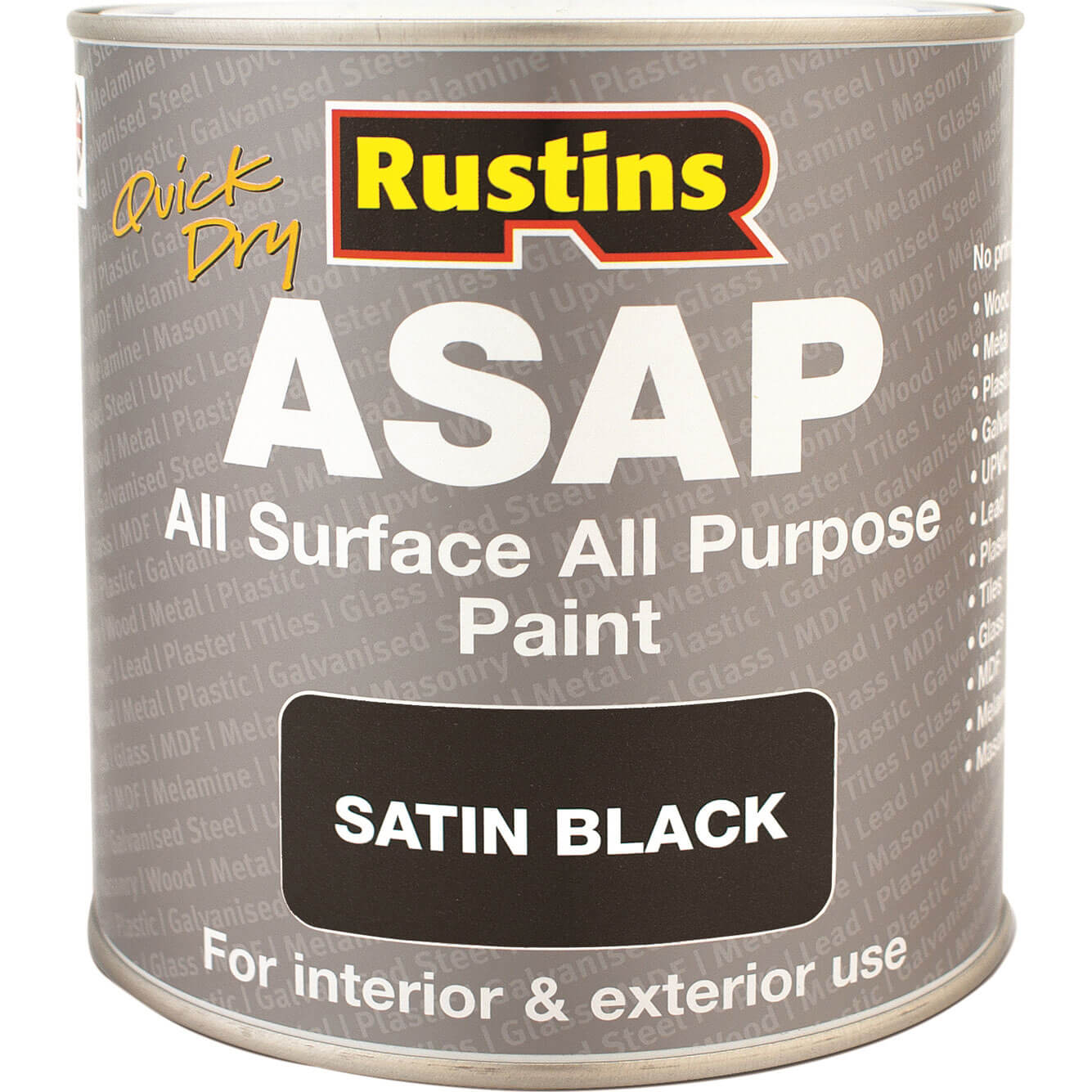 Image of Rustins ASAP All Surface All Purpose Paint Black 1l