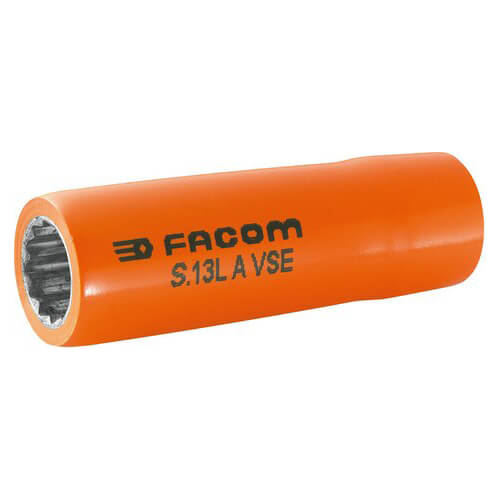Image of Facom 1/2" Drive 1000v Insulated Bi Hexagon Deep Metric Socket 1/2" 14mm