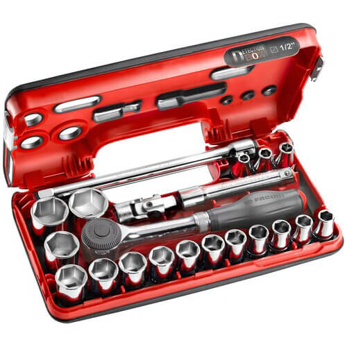 Image of Facom 18 Piece 1/2" Drive Hex Socket Set Metric in Detection Case 1/2"