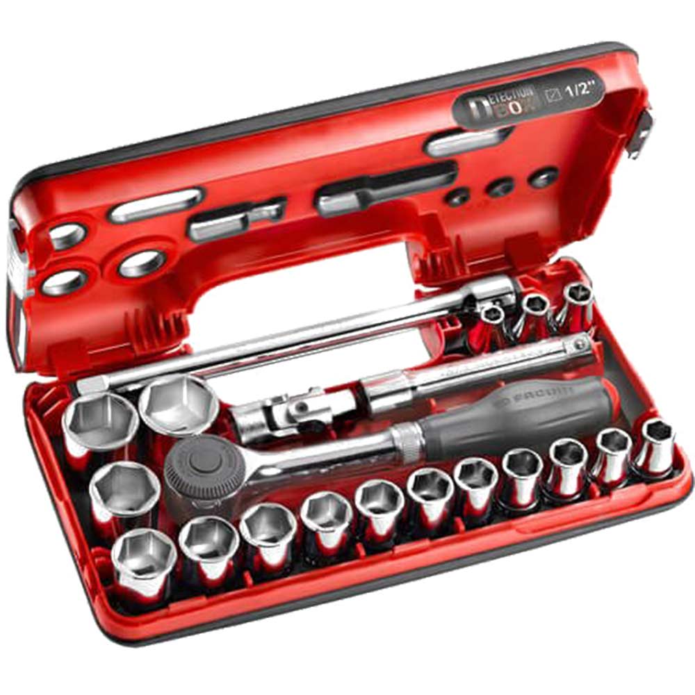 Facom 18 Piece 1/2" Drive Hex Socket Set Metric in Detection Case 1/2