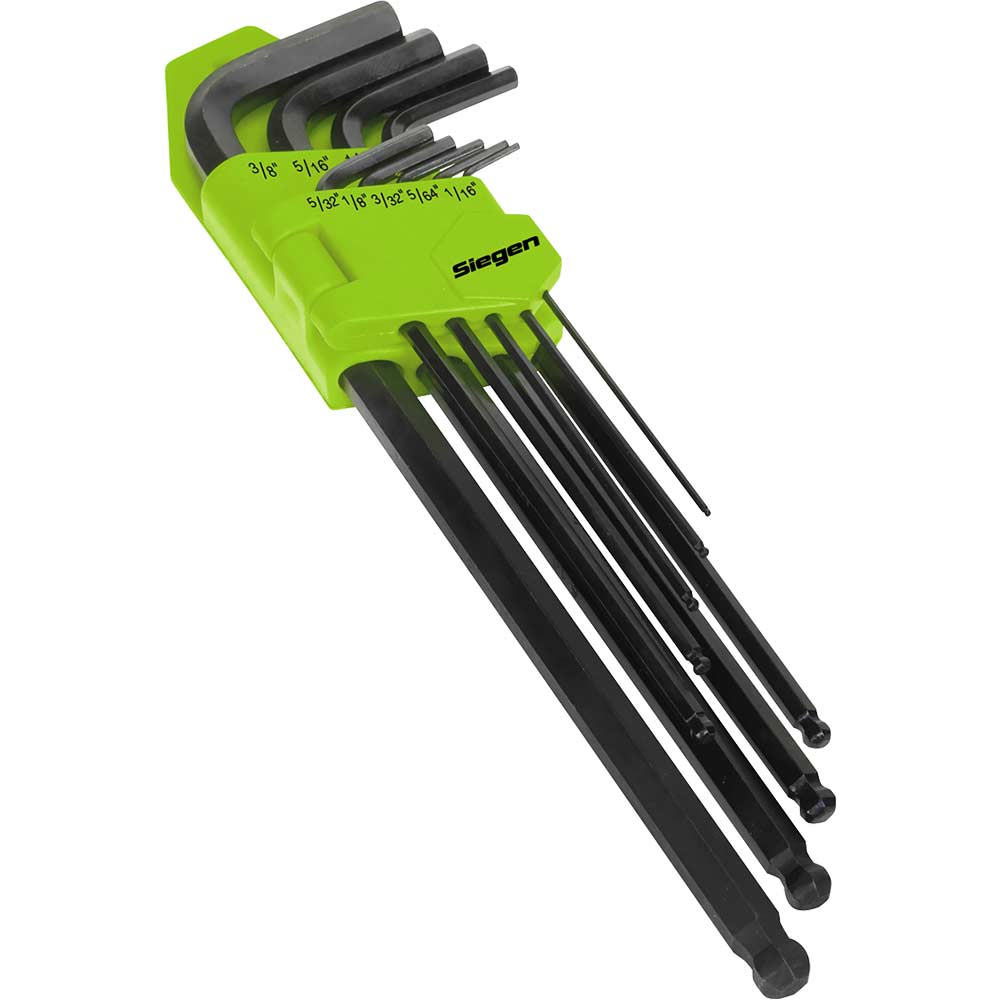 Click to view product details and reviews for Siegen 9 Piece Extra Long Imperial Ball End Hex Key Set.