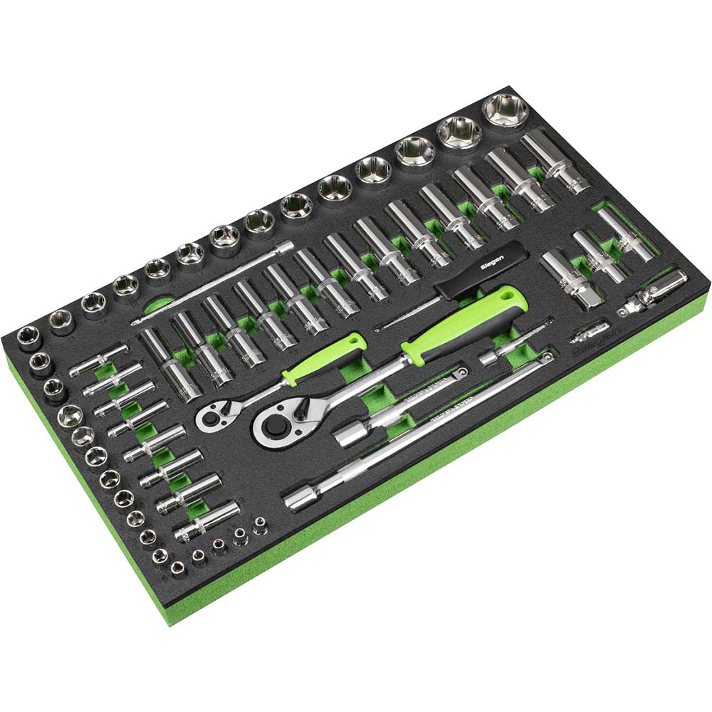 Siegen 62 Piece 1/4" and 1/2" Drive Socket Set in Module Tray Combination