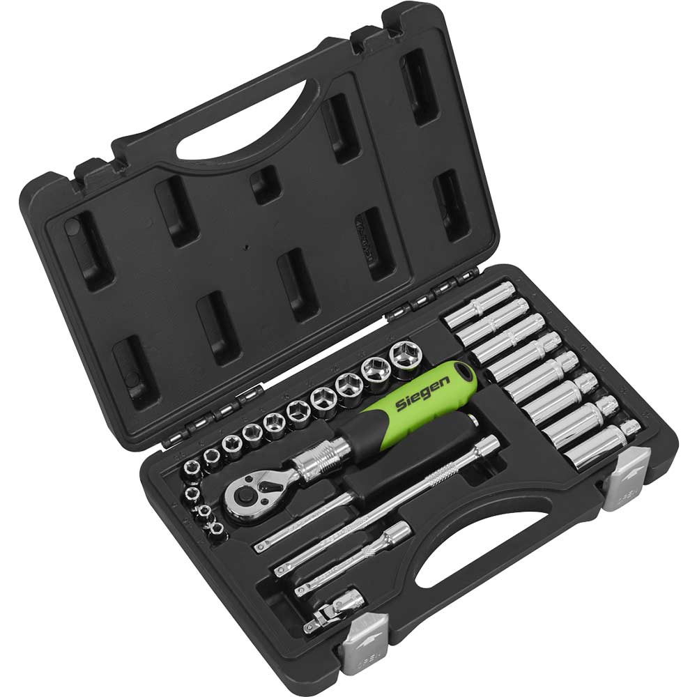Image of Siegen 26 Piece 1/4" Drive Socket Set with Extendable Ratchet 1/4"