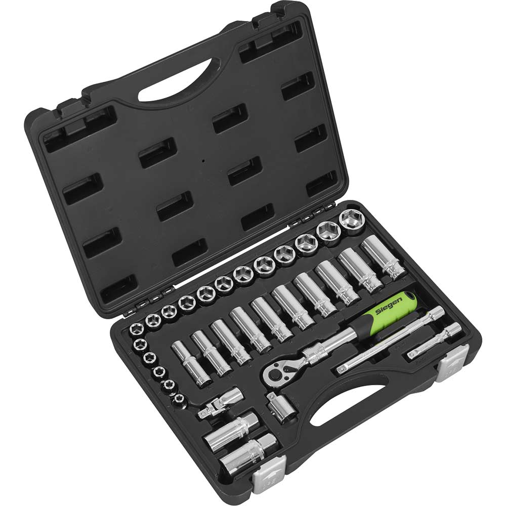 Siegen 34 Piece 3/8" Drive Socket Set with Extendable Ratchet 3/8